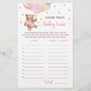 Name, dass Baby Tune Game Baby Dusche Teddy Bear