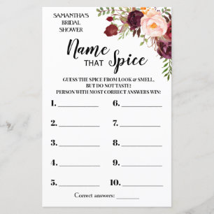 Name, dass Spice Marsala Blume Brautparty Game