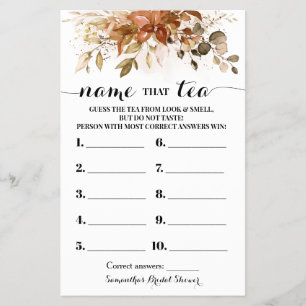 Name, dass Tee Autumn Eucalyptus Shower Game Card Flyer