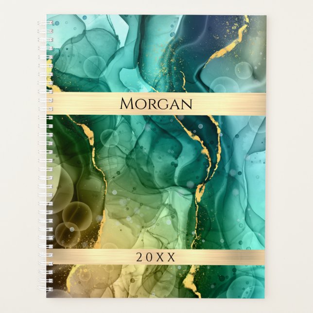 Name/Datum Aquamarin/Gold Tinte Abstrakt, Goldstre Planer (Vorderseite)