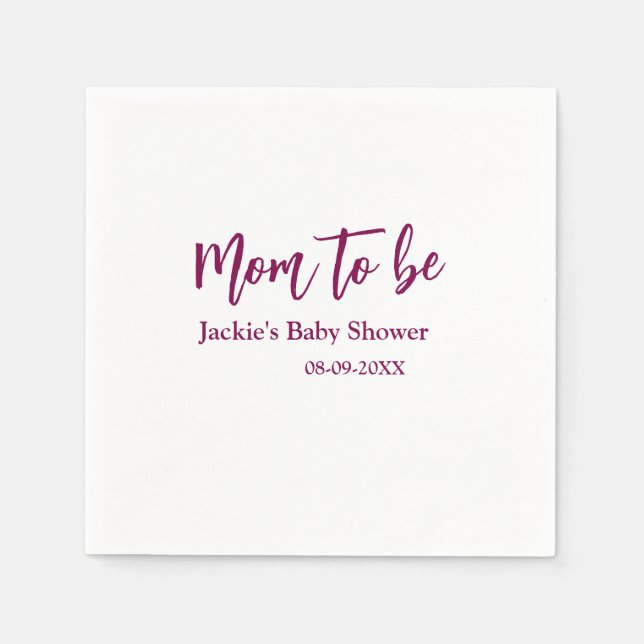 Name Datum Baby-Party werdende Mutter pink einfach Serviette (Vorderseite)