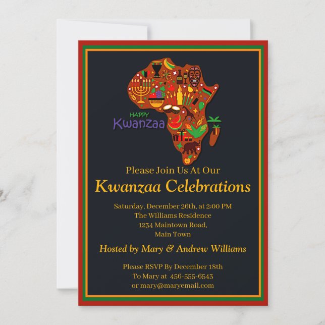 Name Datum Daten hinzufügen Happy Kwanzaa Africa P Einladung (Vorderseite)