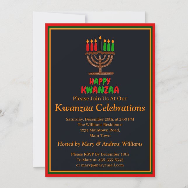 Name Datum Daten hinzufügen Happy Kwanzaa Kerzen,  Einladung (Vorderseite)
