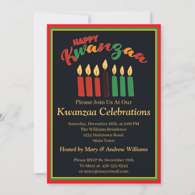 Name Datum Daten hinzufügen Happy Kwanzaa Kerzen,  Einladung (Vorderseite)