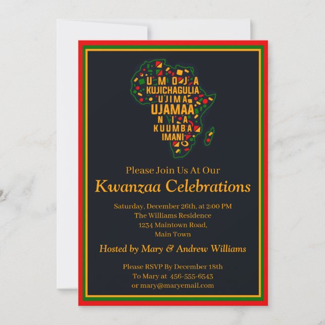 Name Datum Details Kwanzaa 7 Grundsätze Party hinz Einladung (Vorderseite)