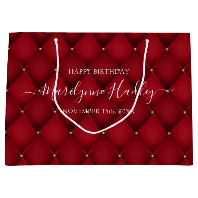 Name Datum Harlequin Red Birthday Große Geschenktüte (Vorderseite)