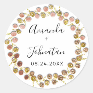 Name Datum Roségold Kranz Hochzeit Braut  Runder Aufkleber