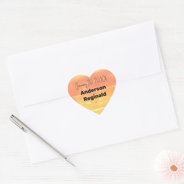 Name Datum Sommerrustikale Gelbe Pfirsichhochzeit Herz-Aufkleber (Umschlag)