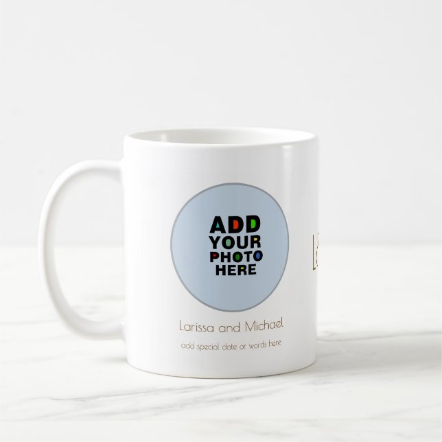 Name, Datum und Foto weiß Kaffeetasse (Links)