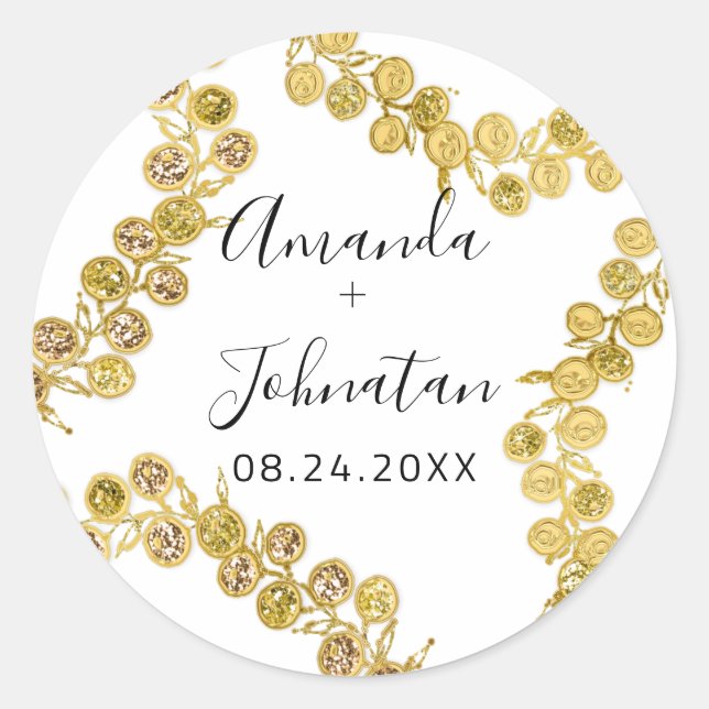 Name Datum Weißer Goldschmied Elegant Runder Aufkleber (Vorderseite)