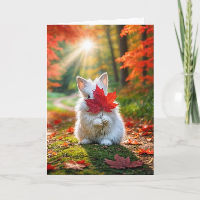 Name Day Bunny mit rotem Leaf Karte (Vorderseite)