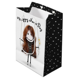 Name Day Strichfigur-Mädchen mit Daisies Mittlere Geschenktüte