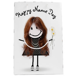 Name Day Strichfigur-Mädchen mit Daisies Mittlere Geschenktüte