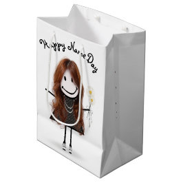 Name Day Strichfigur-Mädchen mit Daisies Mittlere Geschenktüte