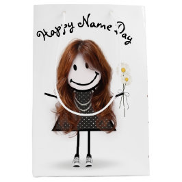 Name Day Strichfigur-Mädchen mit Daisies Mittlere Geschenktüte