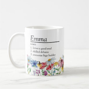 Name Definition mit ländlicher Wildblumen-Rand Kaffeetasse