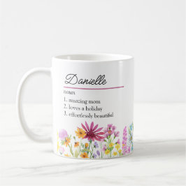 Name Definition mit weiblicher Wildblume Kaffeetasse
