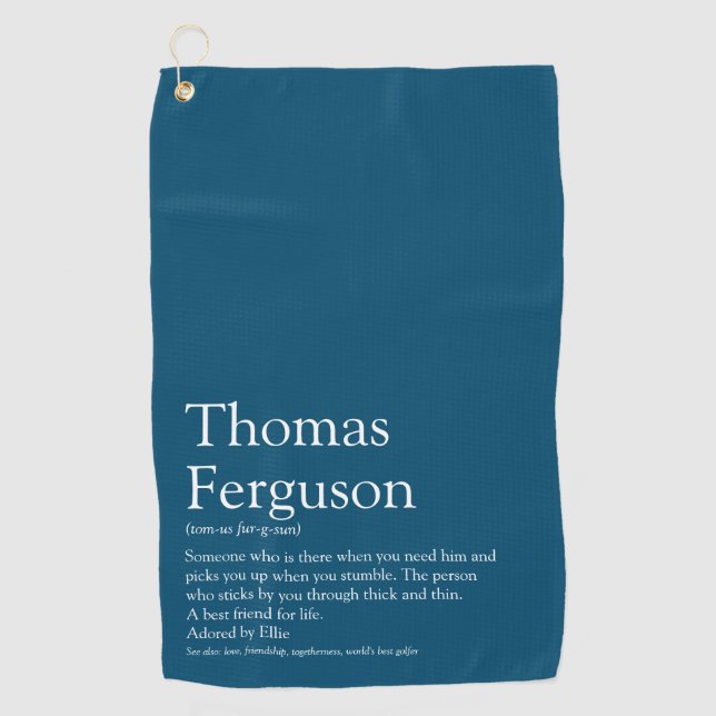 Name Definition Spaß Modernes Blau Golfhandtuch (Vorderseite)