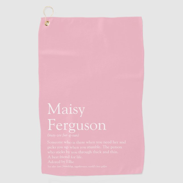 Name Definition Spaß Typografisch Girly Pink Golfhandtuch (Vorderseite)