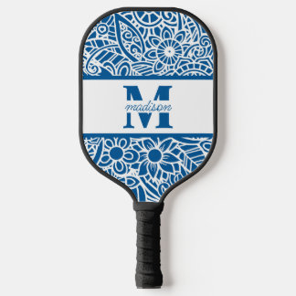 Name der Abstrakten blauen Floral Pickleball Schläger