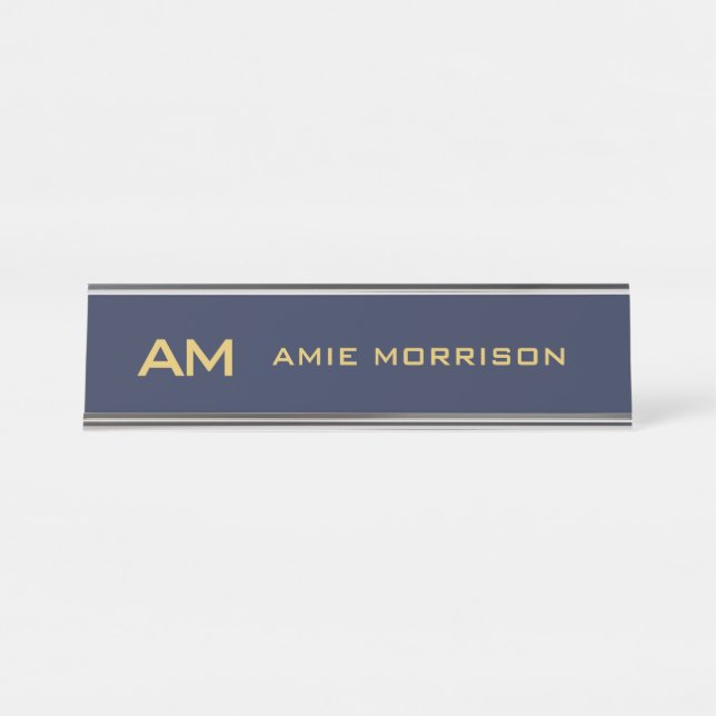 Name der Anfangsbuchstaben des Blue Gold Colors Mo Schreibtischnamensplakette (Vorderseite )
