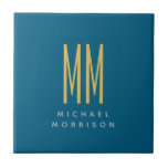 Name der Anfangsbuchstaben des Blue-Gold-Monogramm Fliese<br><div class="desc">Erleben Sie dieses moderne,  elegante Design. Diese Vorlage kann an alle beruflichen Beruf angepasst werden.</div>