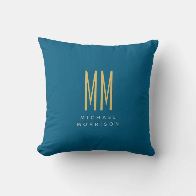 Name der Anfangsbuchstaben des Blue-Gold-Monogramm Kissen (Vorderseite)