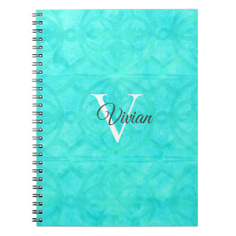 Name der Aqua Blue Watercolor Monogram Notizblock
