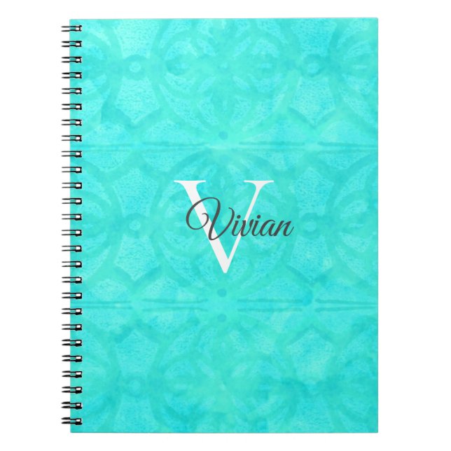 Name der Aqua Blue Watercolor Monogram Notizblock (Vorderseite)