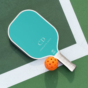 Name der aquamarinen weißen Monogramm-Initialen Pickleball Schläger
