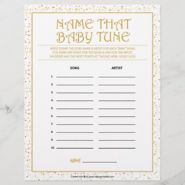 Name der Baby-Tune [Goldene Glitzern] Briefbogen (Vorderseite)