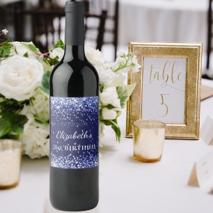 Name der Birthday Party Marine Blue Glitzer Weinetikett