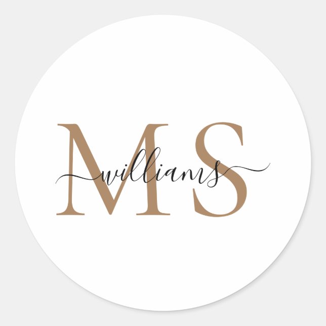 Name der Black & Gold Monogramm Wedding Classic Ro Runder Aufkleber (Vorderseite)