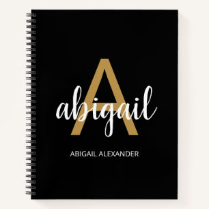 Name der Black Modern Girl Gold Monogram Notizbuch