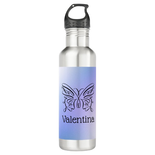 Name der Blauen Holografie-Schmetterlingmonogramm Edelstahlflasche (Vorderseite)