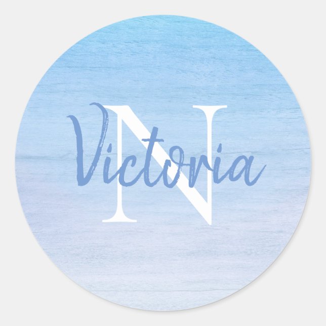 Name der blauen Monogramm Runder Aufkleber (Vorderseite)