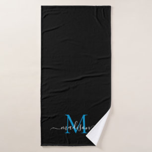 Name der blauen Monogrammschrift des modernen Chic Badehandtuch
