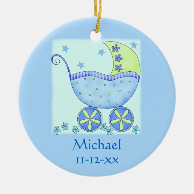 Name der Blue Baby-Buggy Geburtsdatum Keramik Ornament (Vorne)