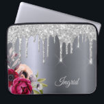 Name der Blumenfloralen des Silver Glitzer Tropfen Laptopschutzhülle<br><div class="desc">Imitate silber Glitzer Tropfen,  Farbe Tropfen auf einem Imitat silber metallisch aussehen Hintergrund. Burgund und Rose goldfarbene Blume. Vorlage für Ihren Namen. Der Name in hellgrau ist mit einem modernen und trendigen Handschrift geschrieben.</div>
