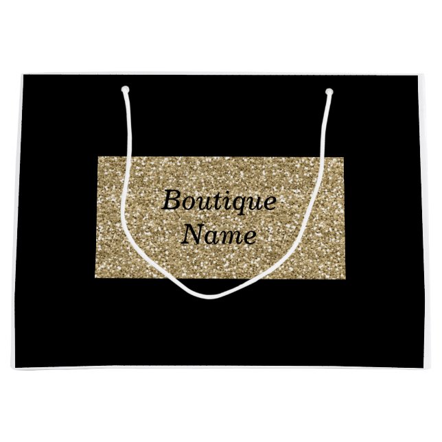 Name der Boutique Glam Black und Gold Glitzer Große Geschenktüte (Vorderseite)