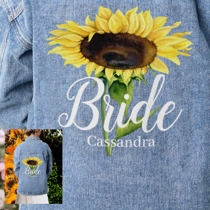 Name der Braut Gelbe Sonnenblumen Blumenzehen Jeansjacke