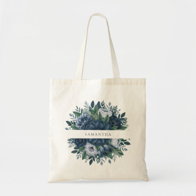 Name der Brautjungfrau in Navy und Blau Tragetasche (Vorne)