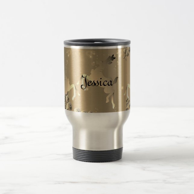 Name der Bronzy Reindeer und Schneeflocken Reisebecher (Mittel)