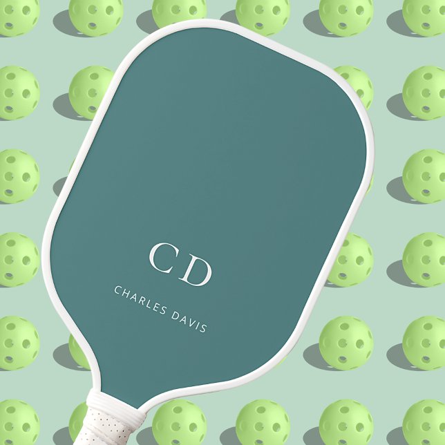 Name der dunkelgrünen Cyan-Monogramm-Initialen Pickleball Schläger (Von Creator hochgeladen)