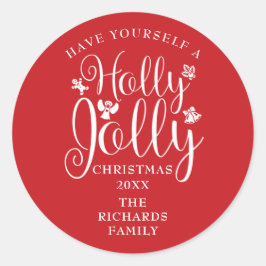 Name der Familie Holly Jolly Runder Aufkleber