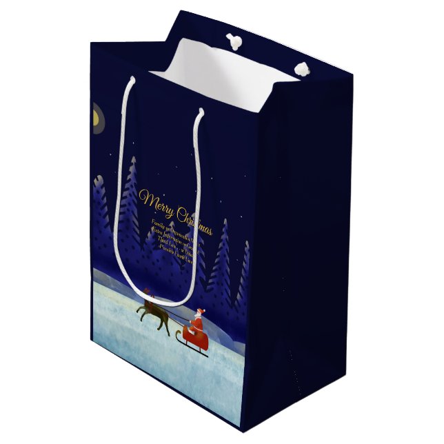 Name der Familie / Organisation Blau hinzufügen +  Mittlere Geschenktüte (Vorderseite Schrägansicht)