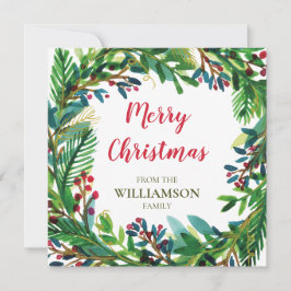 Name der Familie von Weihnachtskranz Watecolor Mitteilungskarte