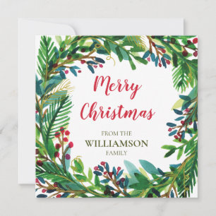 Name der Familie von Weihnachtskranz Watecolor Mitteilungskarte