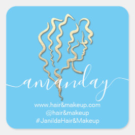 Name der Firma Beauty Studio Blue Gold Quadratischer Aufkleber