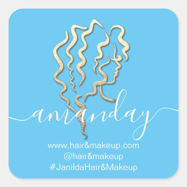 Name der Firma Beauty Studio Blue Gold Quadratischer Aufkleber (Vorderseite)